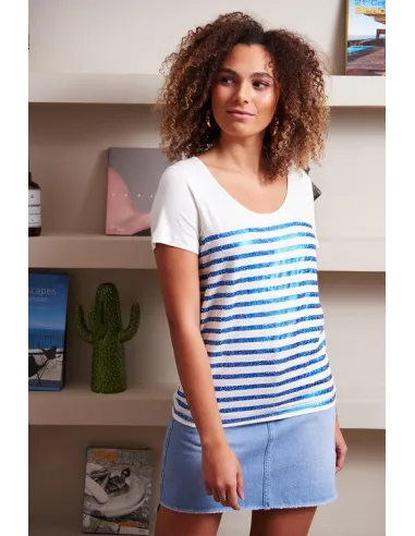 Teeshirt GIULIA, Craie indigo