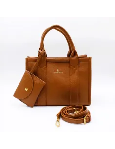 Petit sac tendance avec porte monnaie assorti, camel