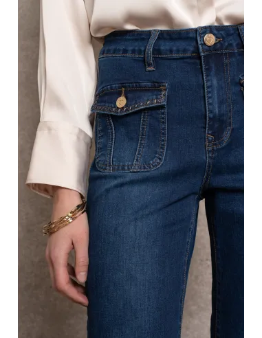 Jean coupe wide, poches rabats casual, H4071