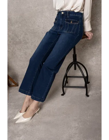 Jean coupe wide, poches rabats casual, H4071