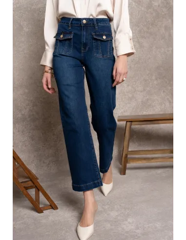 Jean coupe wide, poches rabats casual, H4071