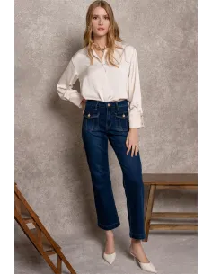 Jean coupe wide, poches rabats casual, H4071