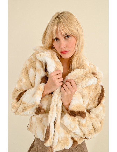 Blouson fourrure court texturé