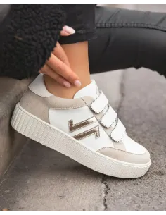 Basket creepers à scratch, doré et blanc