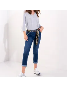 Pantalon jeans coupe chino, bleu