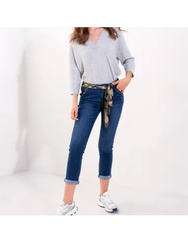 Pantalon jeans coupe chino, bleu