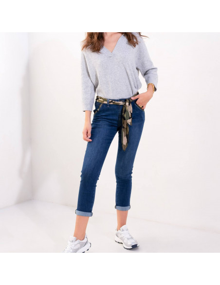 Pantalon jeans coupe chino, bleu