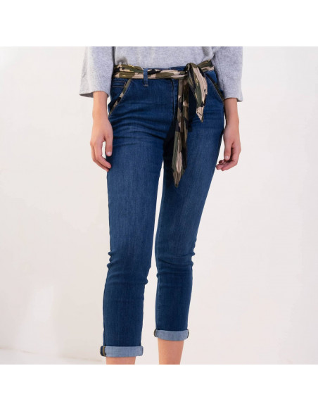Pantalon jeans coupe chino, bleu
