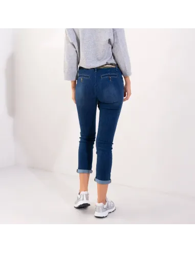 Pantalon jeans coupe chino, bleu