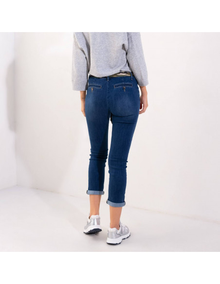 Pantalon jeans coupe chino, bleu
