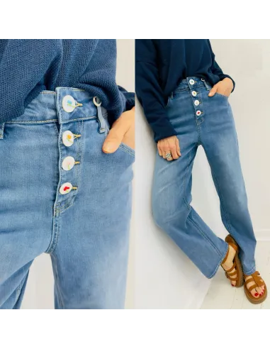 Jean boutons fleuris