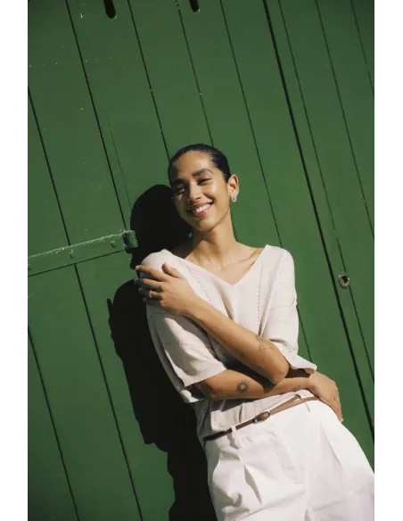 Pull sans manches Mobbe, beige, pailleté