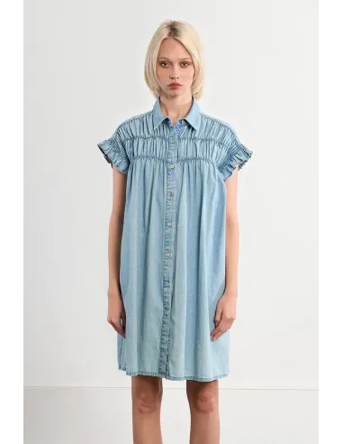 Robe smockée en coton, effet denim