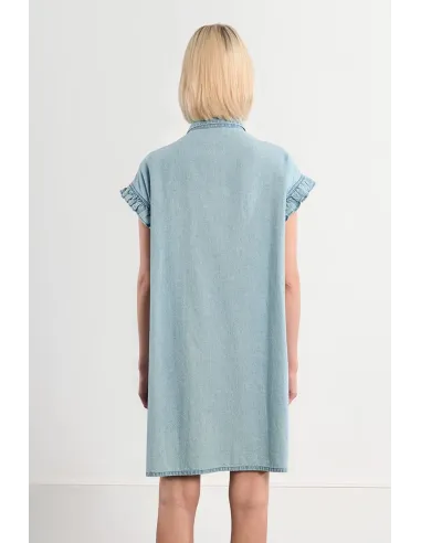 Robe smockée en coton, effet denim