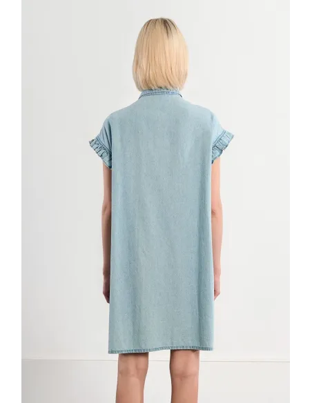 Robe smockée en coton, effet denim