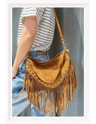 Sac Bandouliére CLOUTE FRANGE, daim
