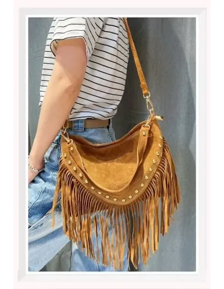 Sac Bandouliére CLOUTE FRANGE, daim