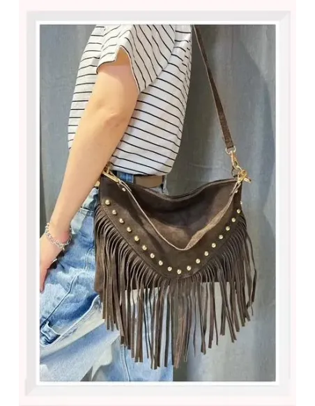 Sac Bandouliére CLOUTE FRANGE, daim