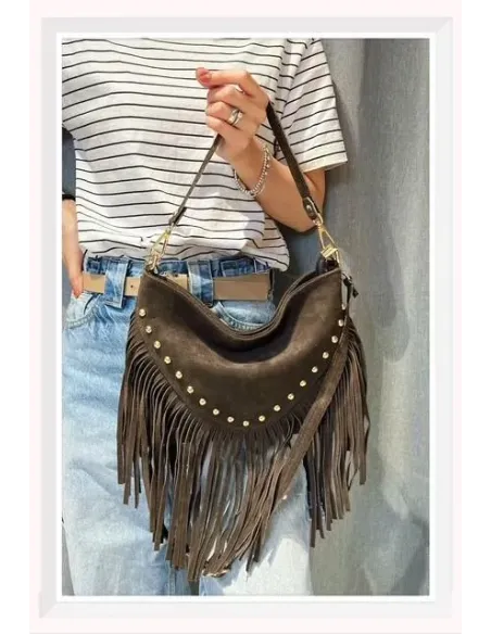 Sac Bandouliére CLOUTE FRANGE, daim