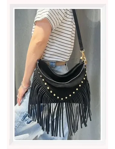 Sac Bandouliére CLOUTE FRANGE, daim