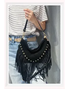 Sac Bandouliére CLOUTE FRANGE, daim