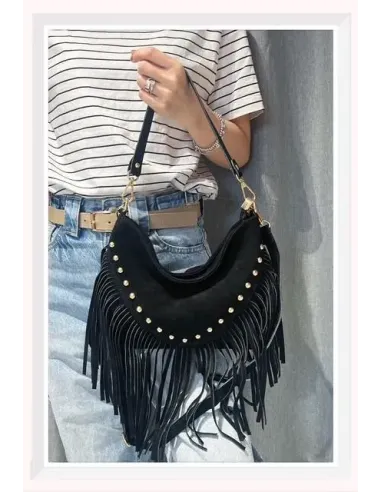 Sac Bandouliére CLOUTE FRANGE, daim