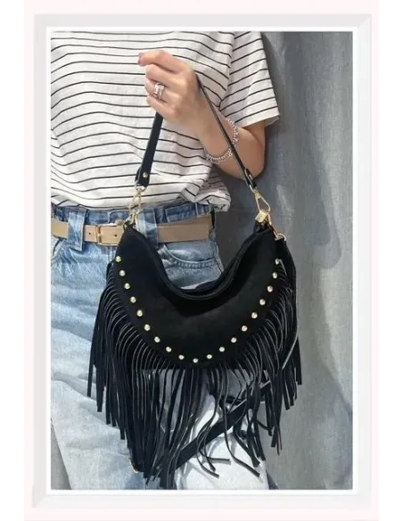 Sac Bandouliére CLOUTE FRANGE, daim