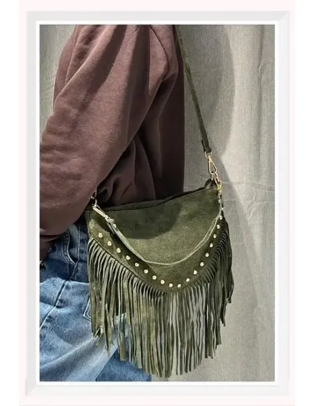 Sac Bandouliére CLOUTE FRANGE, daim