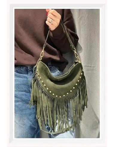 Sac Bandouliére CLOUTE FRANGE, daim