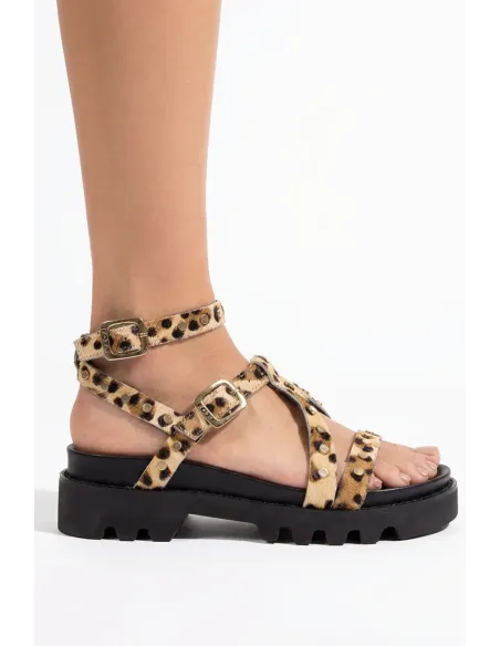Compensées Negrita camel léopard – Femme