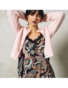 Cardigan boutonné, col Preppy, Light Pink