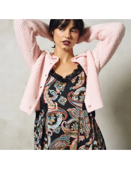Cardigan boutonné, col Preppy, Light Pink