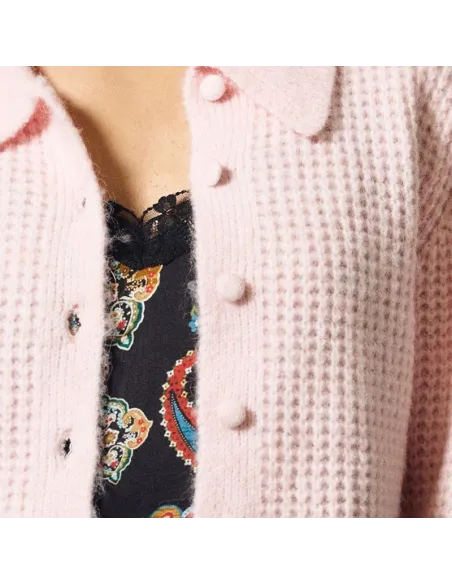 Cardigan boutonné, col Preppy, Light Pink