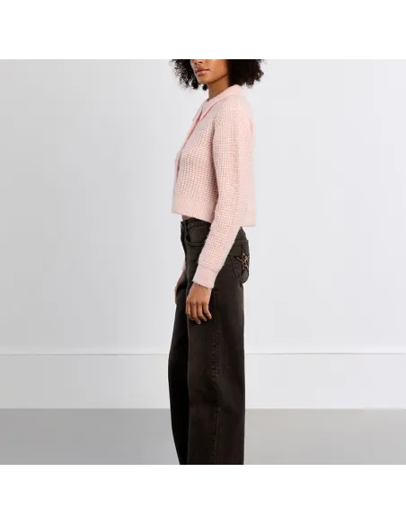 Cardigan boutonné, col Preppy, Light Pink