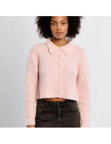 Cardigan boutonné, col Preppy, Light Pink