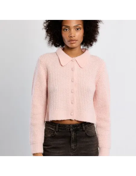Cardigan boutonné, col Preppy, Light Pink