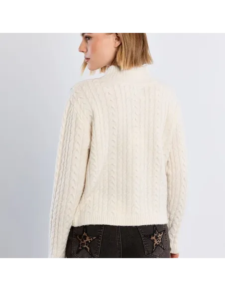 Pull en maille torsadée, asymétrique, Royal Blue