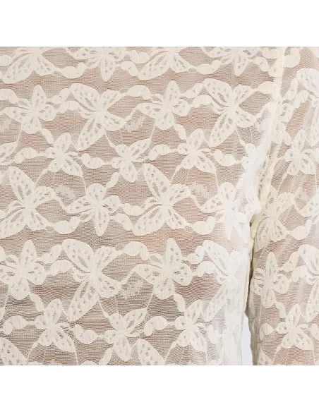 Top en mesh brodé, semi-transparent, Offwhite