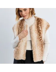 Veste sans manches, imitation fourrure, faon, Beige