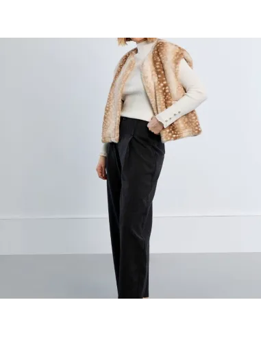 Veste sans manches, imitation fourrure, faon, Beige