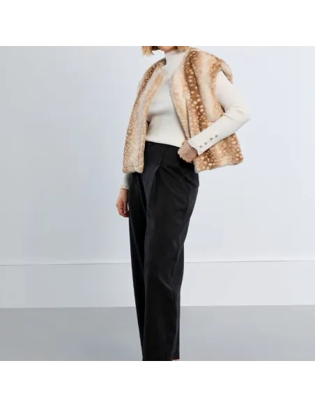 Veste sans manches, imitation fourrure, faon, Beige