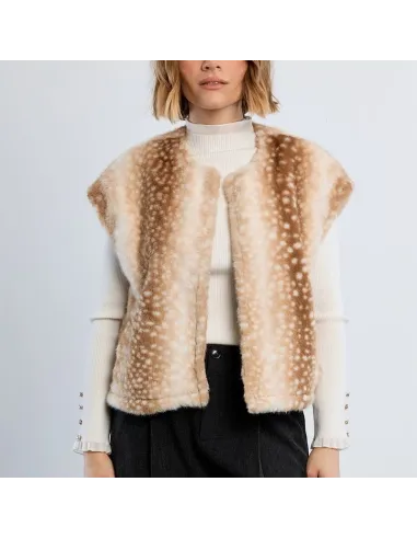 Veste sans manches, imitation fourrure, faon, Beige