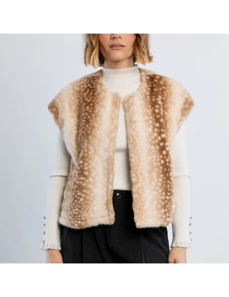 Veste sans manches, imitation fourrure, faon, Beige