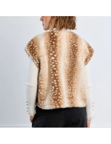 Veste sans manches, imitation fourrure, faon, Beige