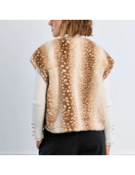 Veste sans manches, imitation fourrure, faon, Beige