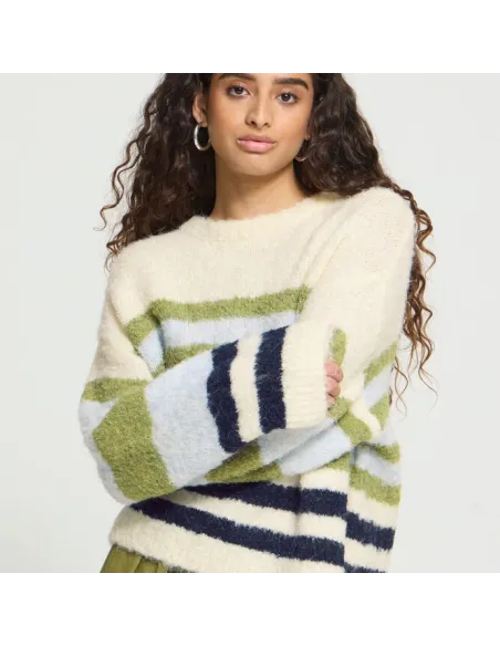 Pull BOSELE LS, BIRCH BLUE STRIPE