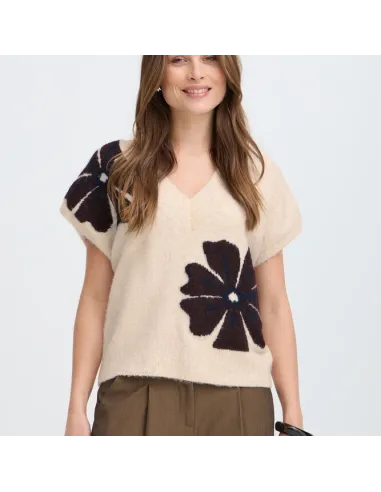 Pull OMEA VNECK, FIG MEL FLOWER