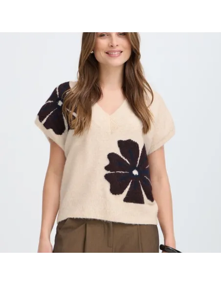 Pull OMEA VNECK, FIG MEL FLOWER