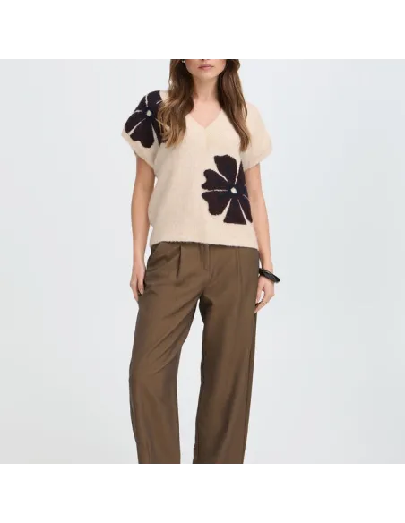 Pull OMEA VNECK, FIG MEL FLOWER