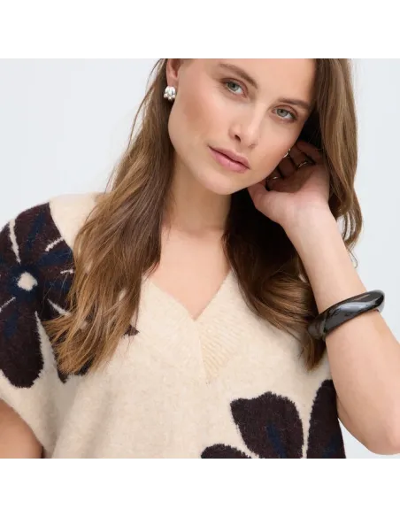 Pull OMEA VNECK, FIG MEL FLOWER